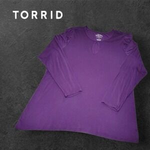 Torrid Super Soft Knit‎ Keyhole Ruffle Accent L/s Top Purple 3X